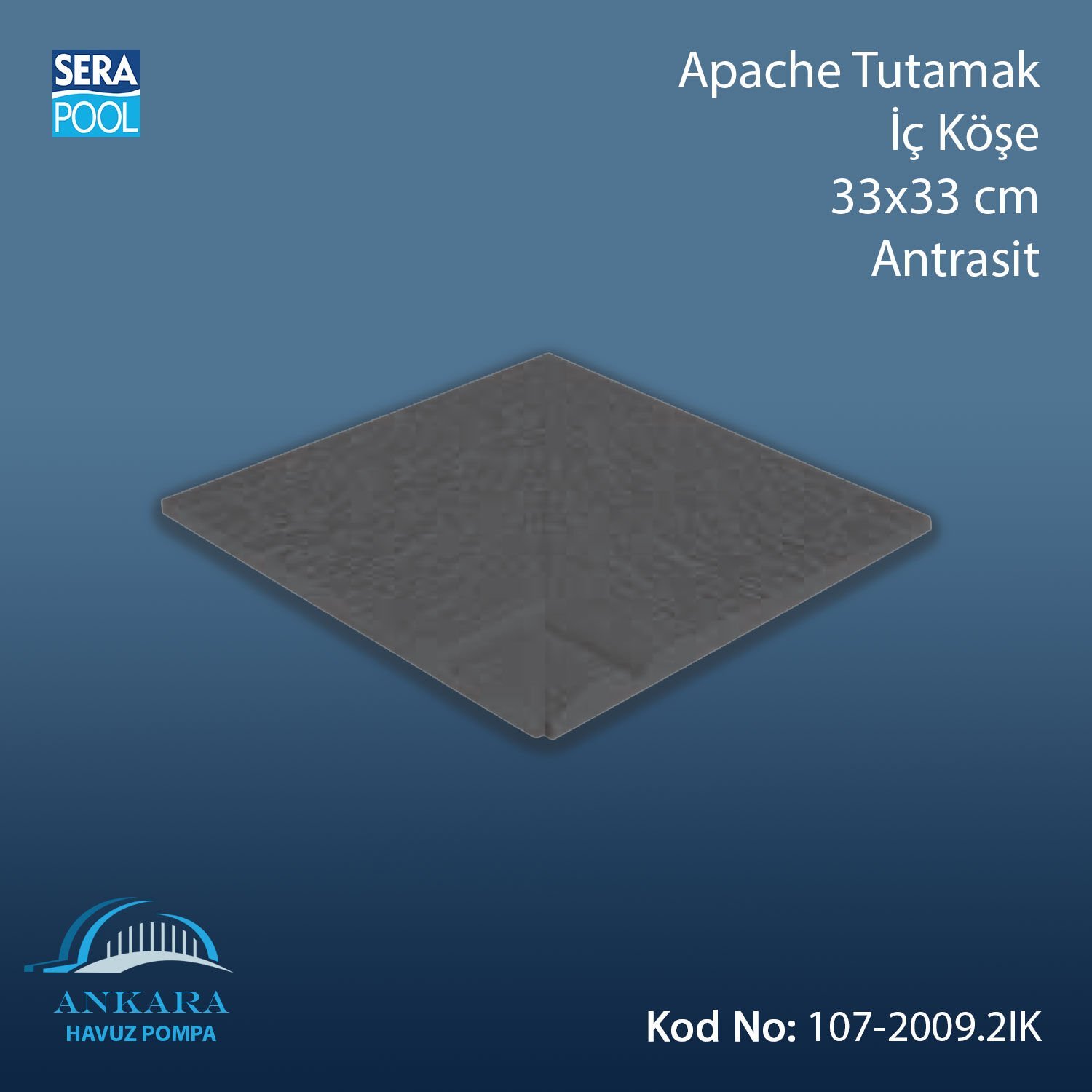 Apache Tam Sirli Tutamak İç Köşe 33x33 cm Antrasit