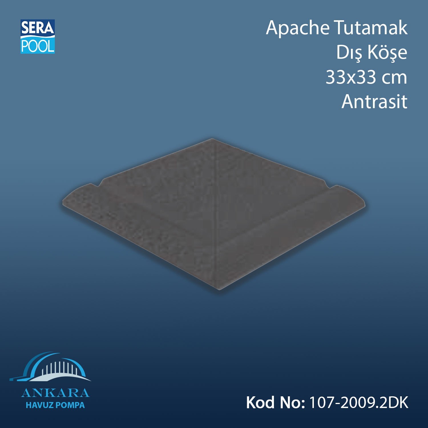 Apache Tam Sırlı Tutamak Dış Köşe 33x33 cm Antrasit