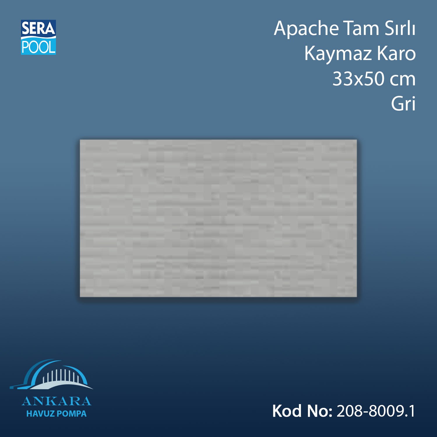 Apache Tam Sırlı Kaymaz Karo 33x50 cm Gri (m² ile satın alma)