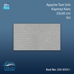 Apache Tam Sırlı Kaymaz Karo 33x50 cm Gri
