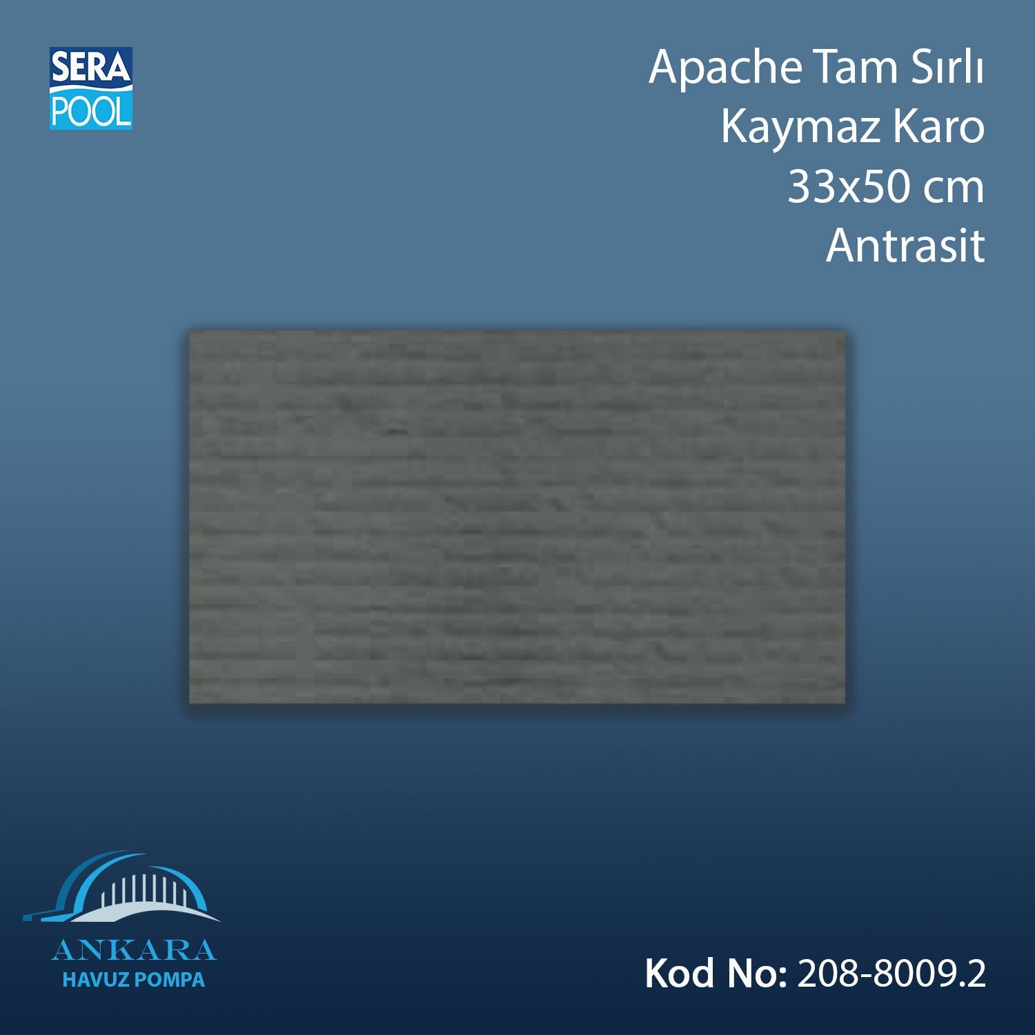 Apache Tam Sırlı Kaymaz Karo 33x50 cm Antrasit (m² ile satın alma)