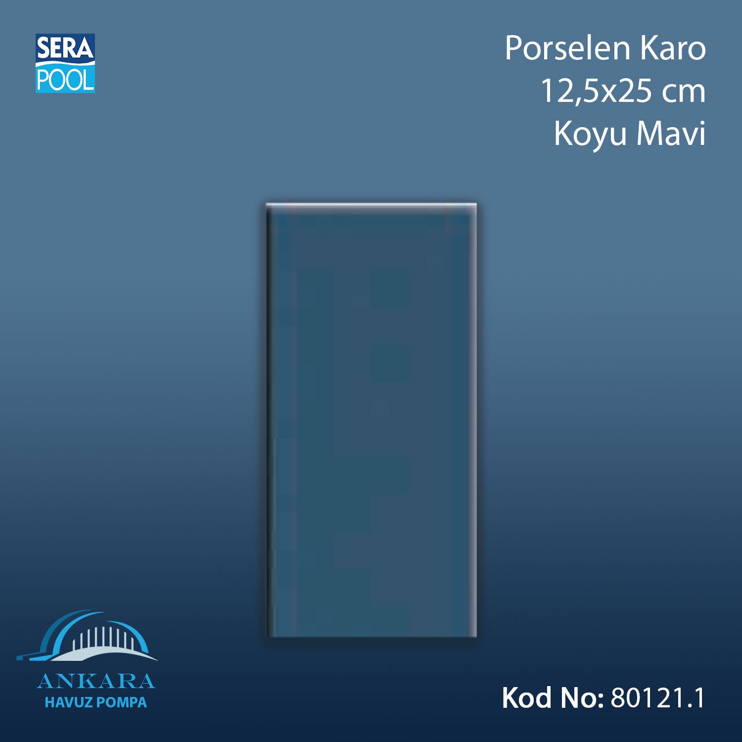 Porselen Karo 12,5x25 cm Koyu Mavi (m² ile satın alma)