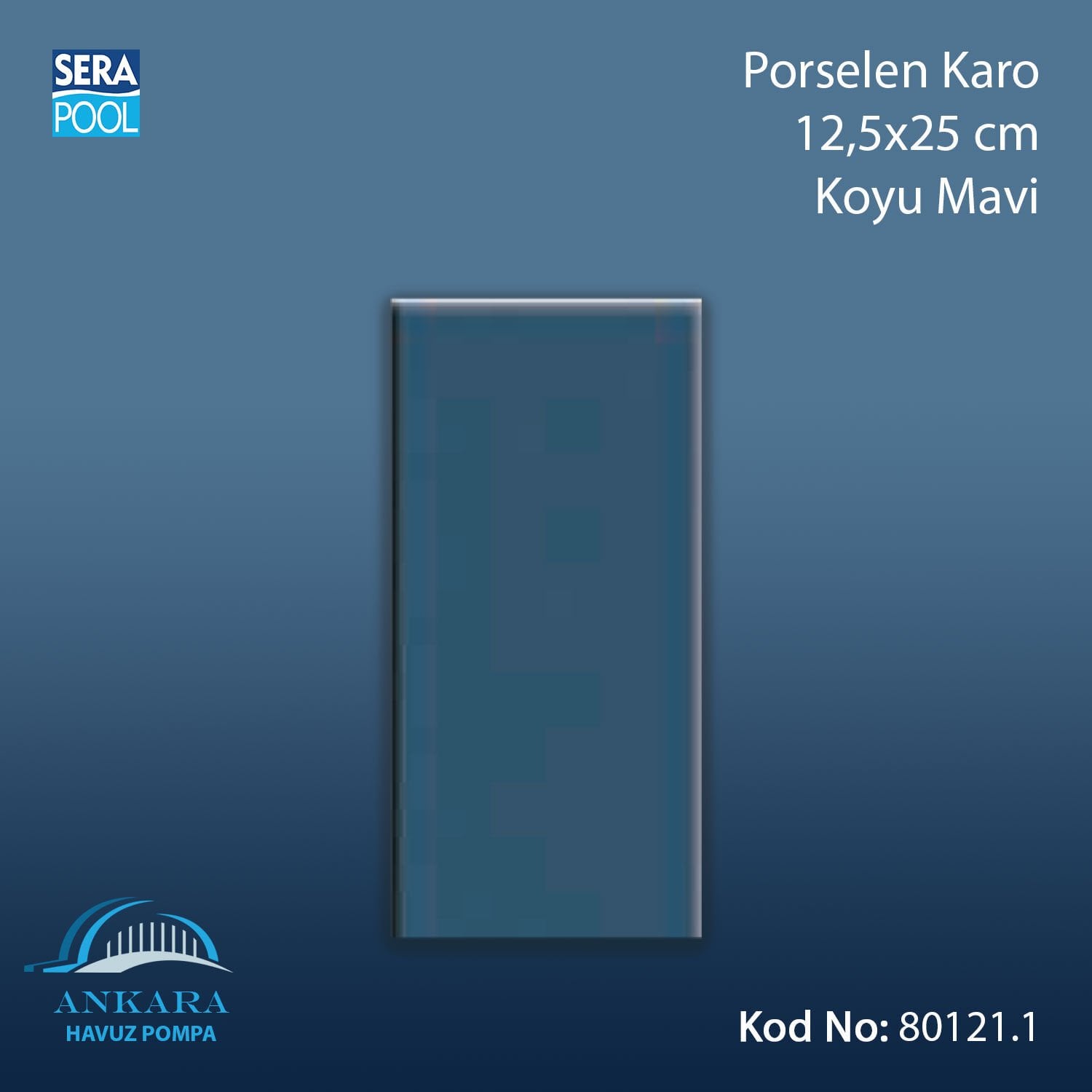 Porselen Karo 12,5x25 cm Koyu Mavi (m² ile satın alma)