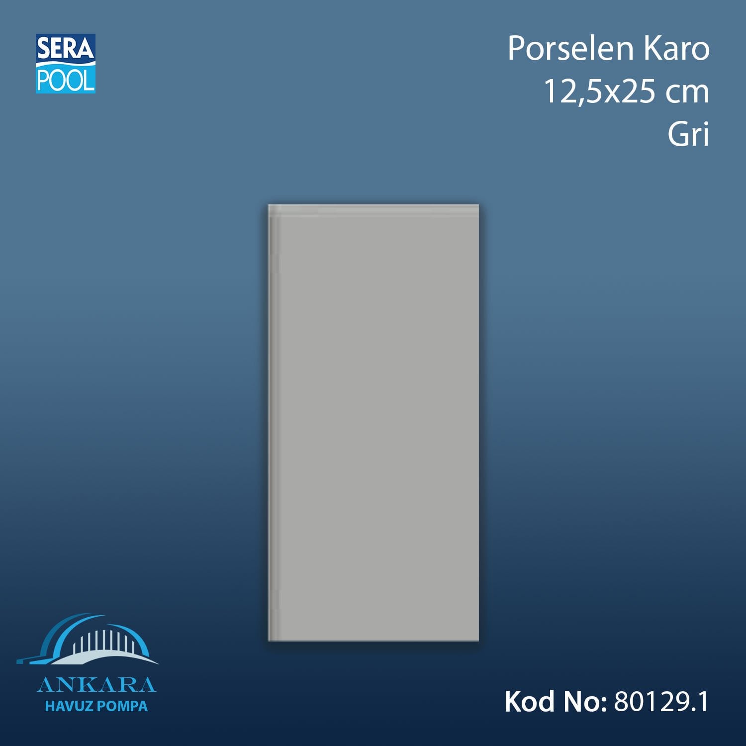 Porselen Karo 12,5x25 cm Gri (m² ile satın alma)