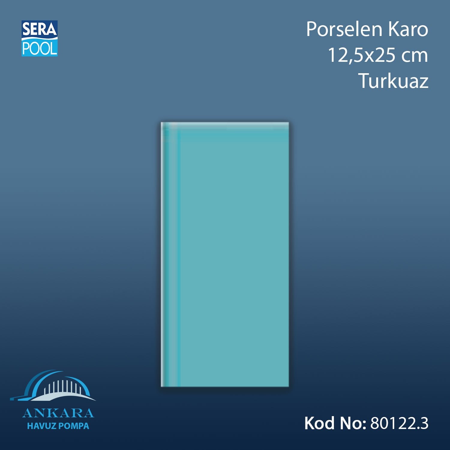 Porselen Karo 12,5x25 cm Turkuaz (m² ile satın alma)