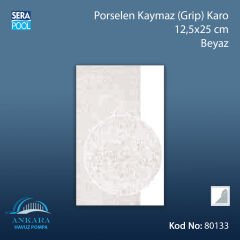 Porselen Kaymaz (Grip) Karo 12,5x25cm Beyaz (m² ile satın alma)