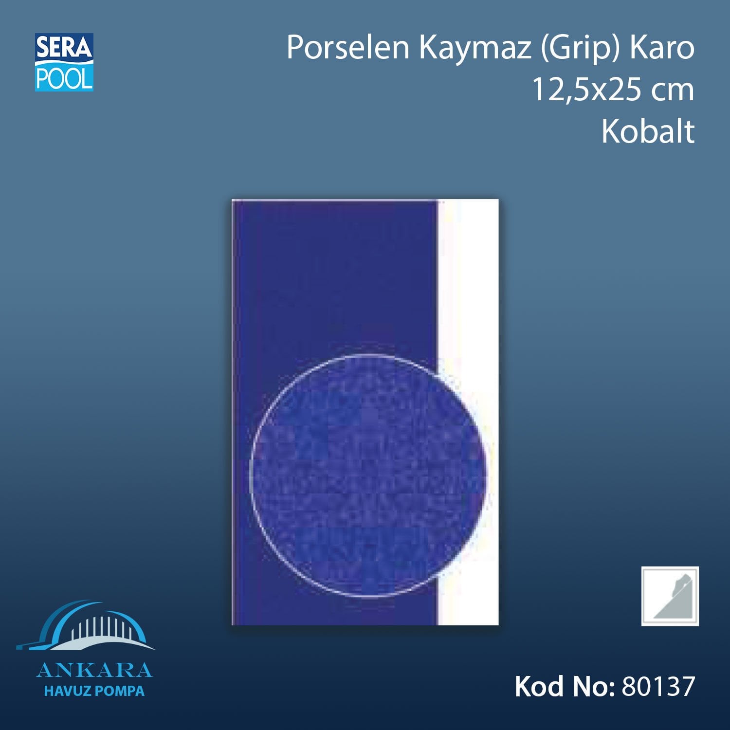 Porselen Kaymaz (Grip) Karo 12,5x25cm Kobalt (m² ile satın alma)