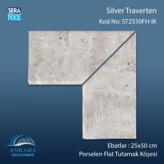 Silver Traverten 25x50 cm 90° İç Köşe Porselen Flat Tutamak Köşeleri