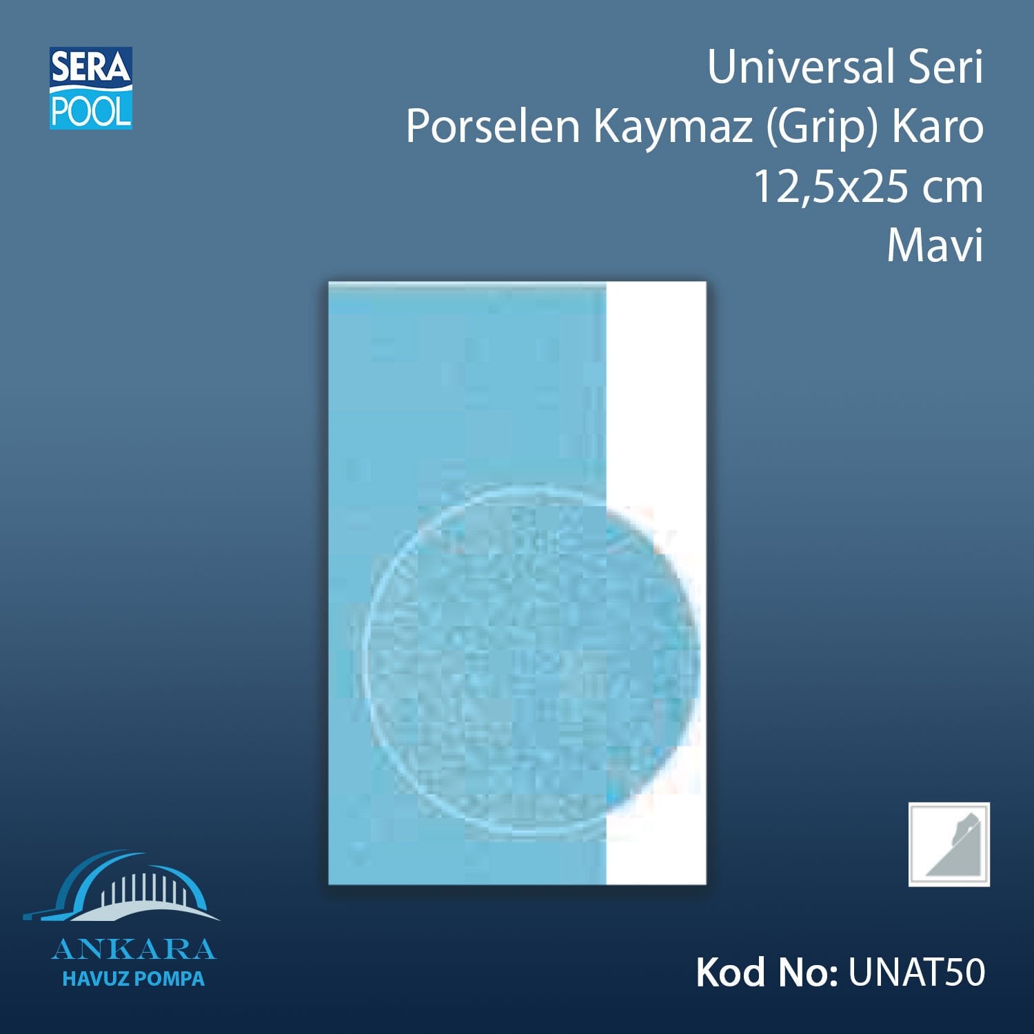 Universal Seri Porselen Kaymaz (Grip) Karo 12,5x25cm Mavi (m² ile satın alma)