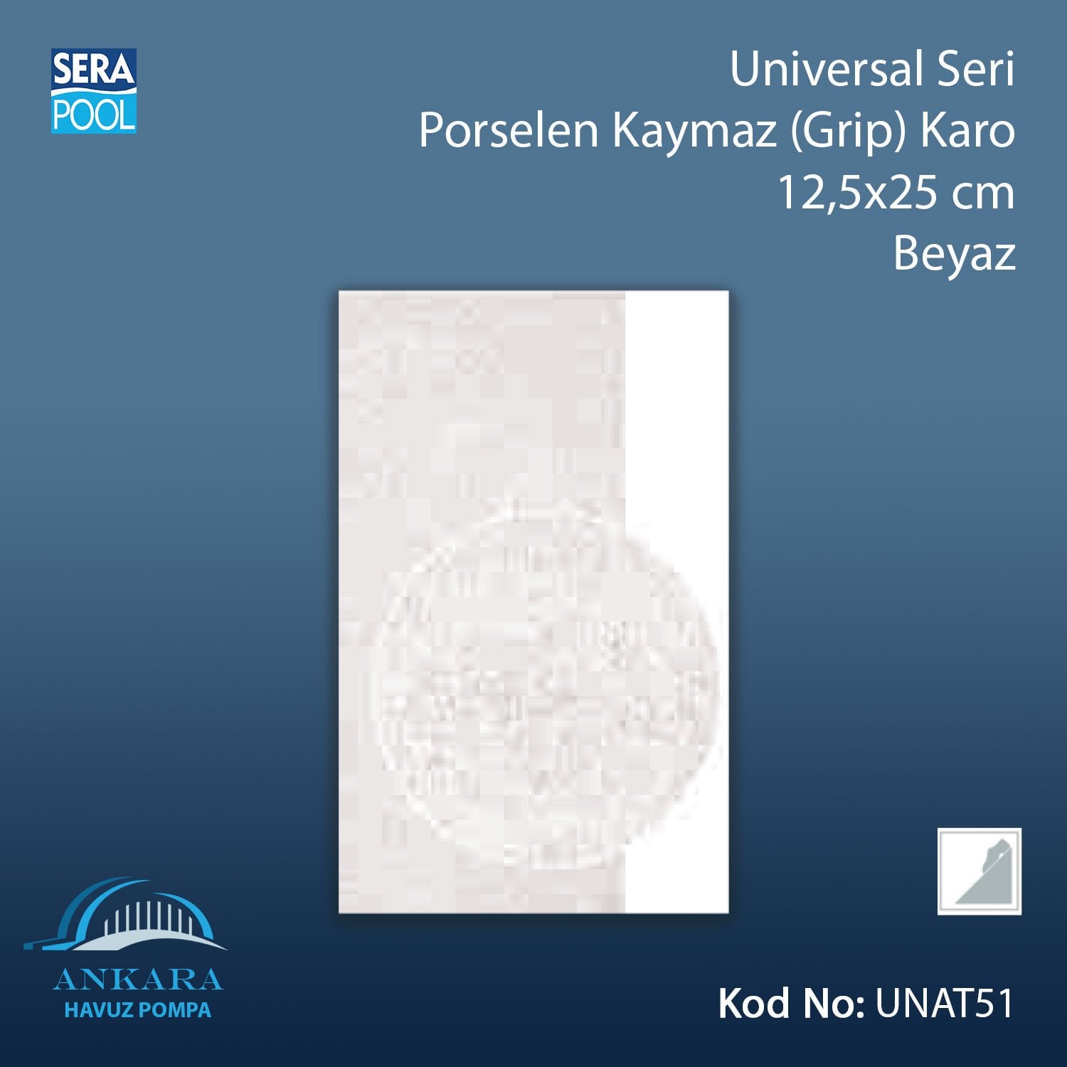 Universal Seri Porselen Kaymaz (Grip) Karo 12,5x25cm Beyaz (m² ile satın alma)