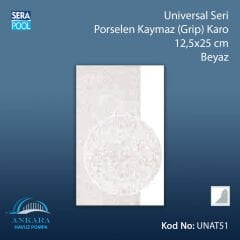 Universal Seri Porselen Kaymaz (Grip) Karo 12,5x25cm Beyaz (m² ile satın alma)