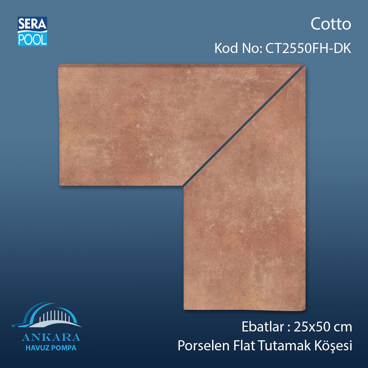 Cotto 25x50 cm 90° İç Köşe Porselen Flat Tutamak Köşeleri
