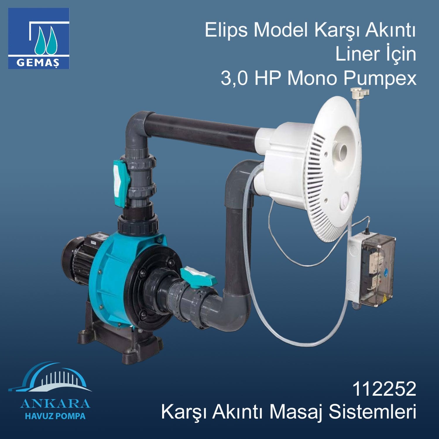 Elips Model Karşı Akıntı Liner İçin 3,0 HP Mono Pumpex Pompa