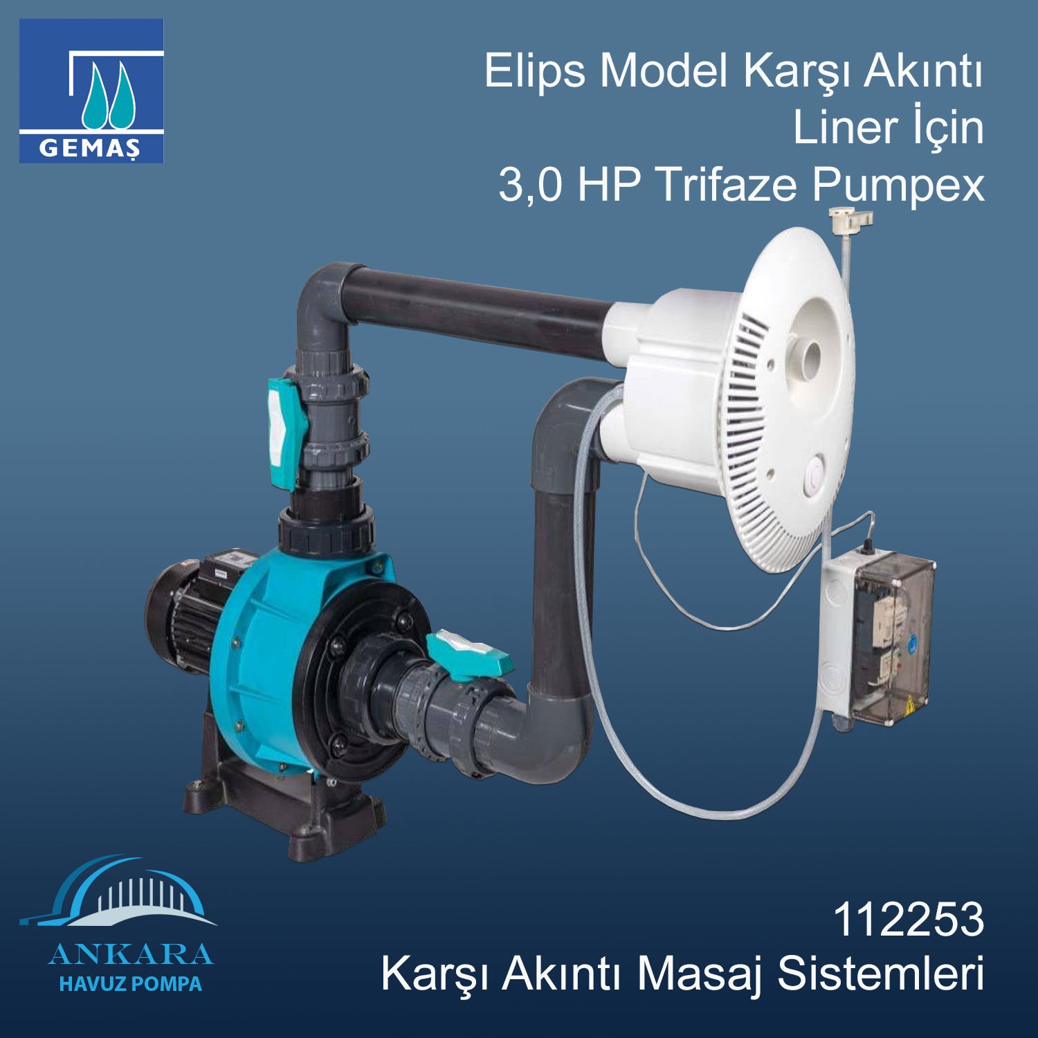 Elips Karşı Akıntı Liner İçin 3,0 HP Trifaze Pumpex