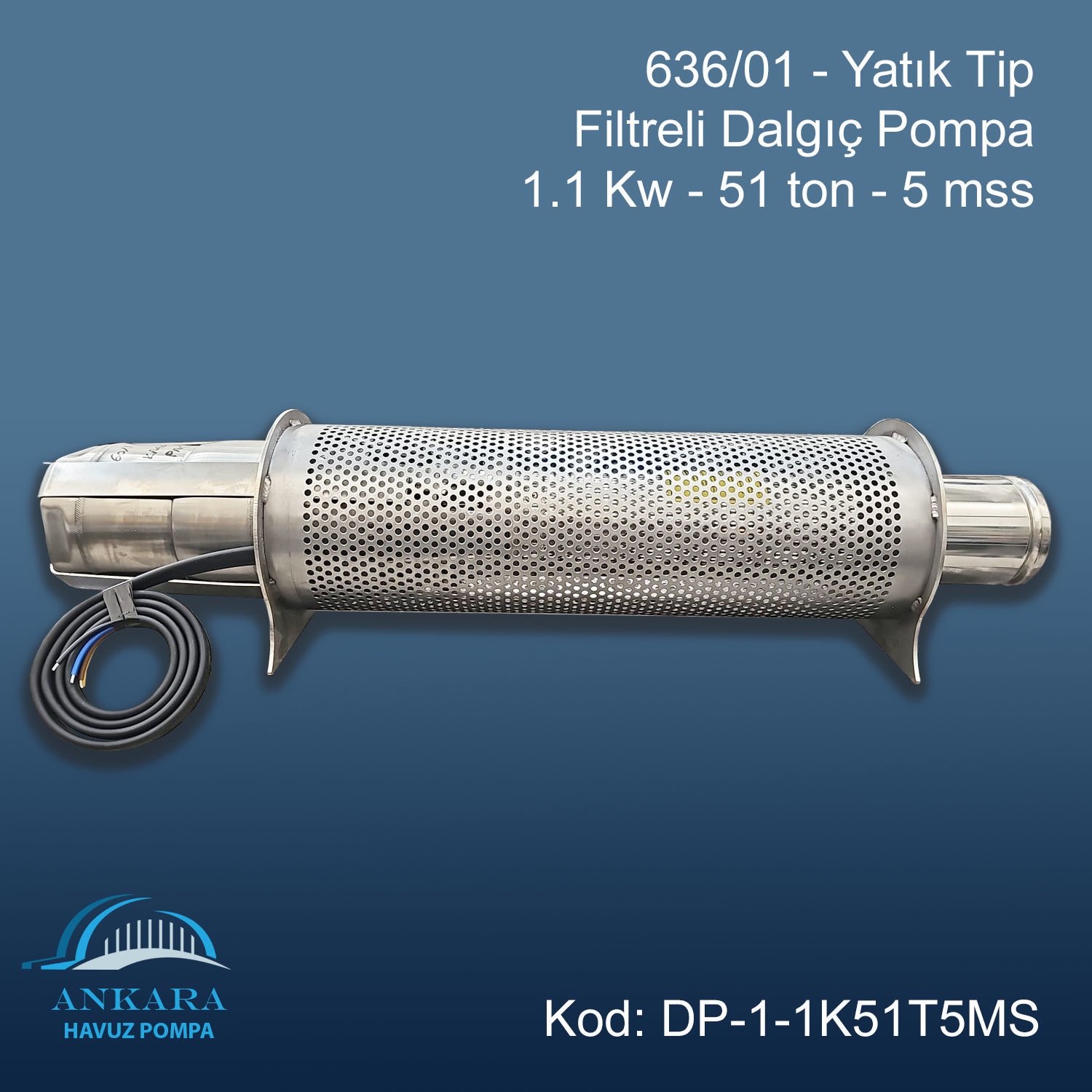 638/01 - Yatık Tip Filtreli Dalgıç Pompa - 1.5 Kw - 51 ton - 5 mss