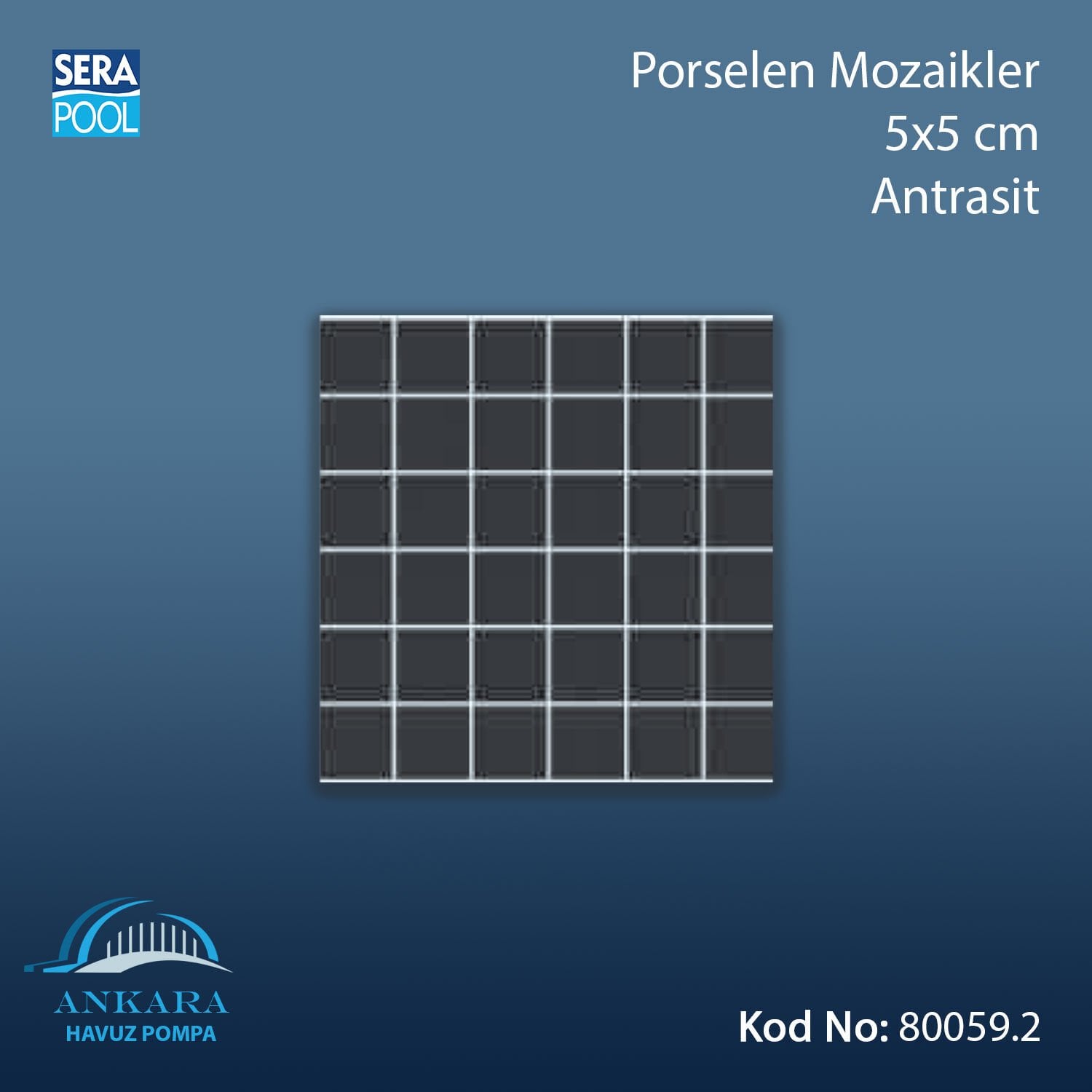 Porselen Mozaik 5x5 cm Antrasit (m² ile satın alma)