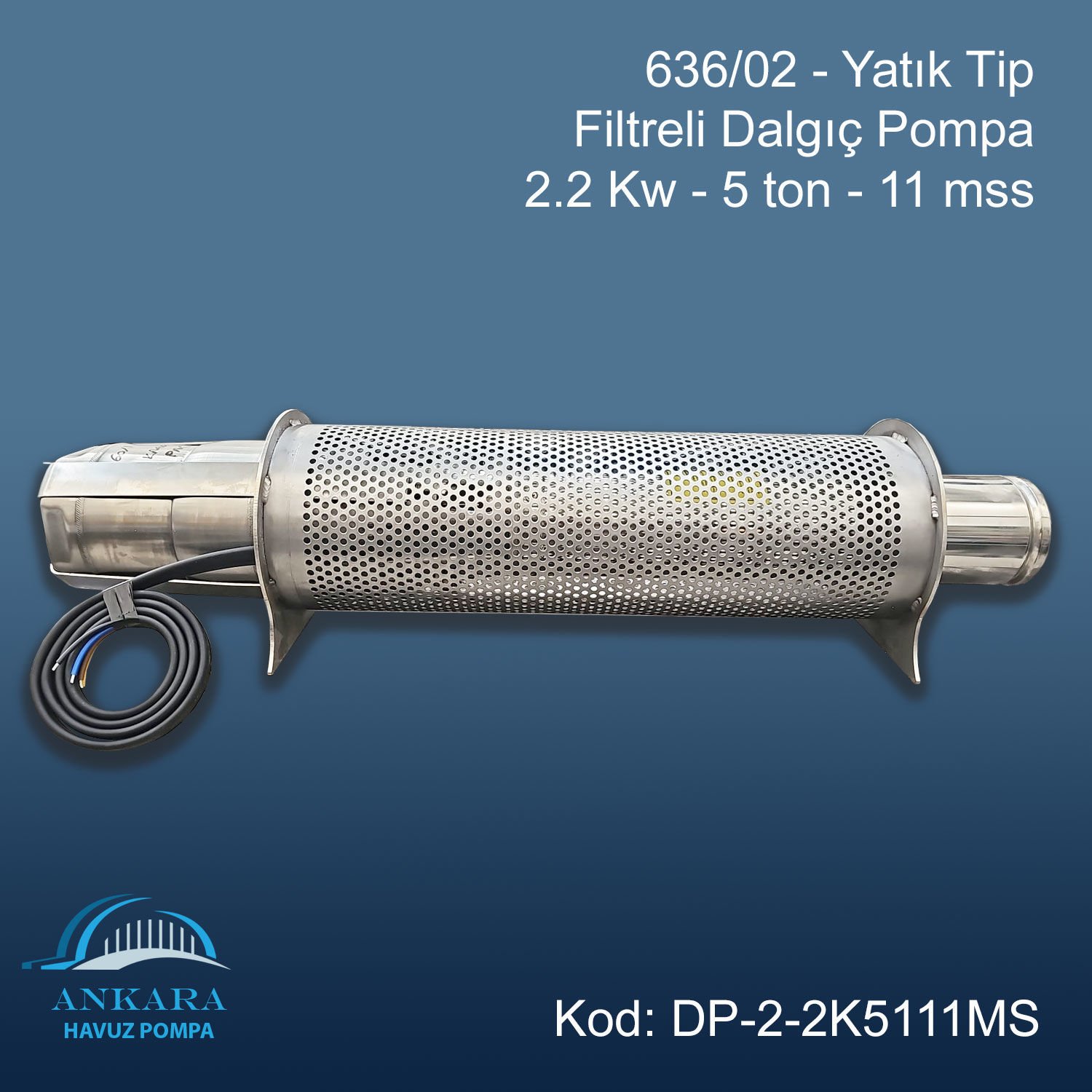 638/02 - Yatık Tip Filtreli Dalgıç Pompa - 3 Kw - 5 ton - 11 mss