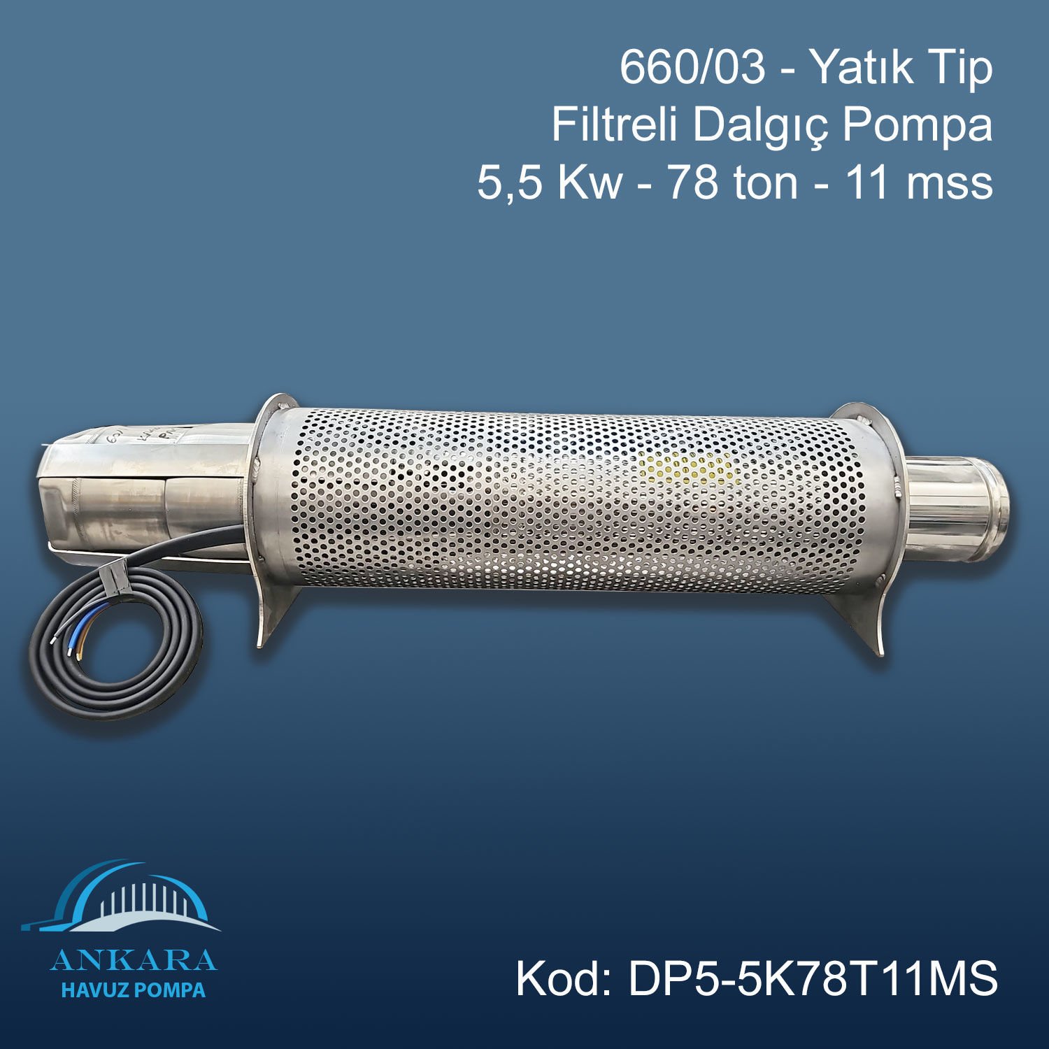 660/03 - Yatık Tip Filtreli Dalgıç Pompa - 5,5 Kw - 78 ton - 11 mss