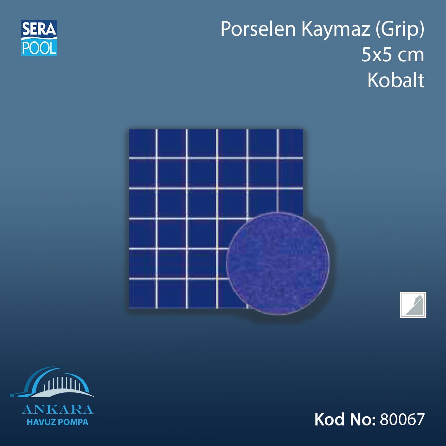 Porselen Kaymaz (Grip) 5x5 cm Kobalt (m² ile satın alma)