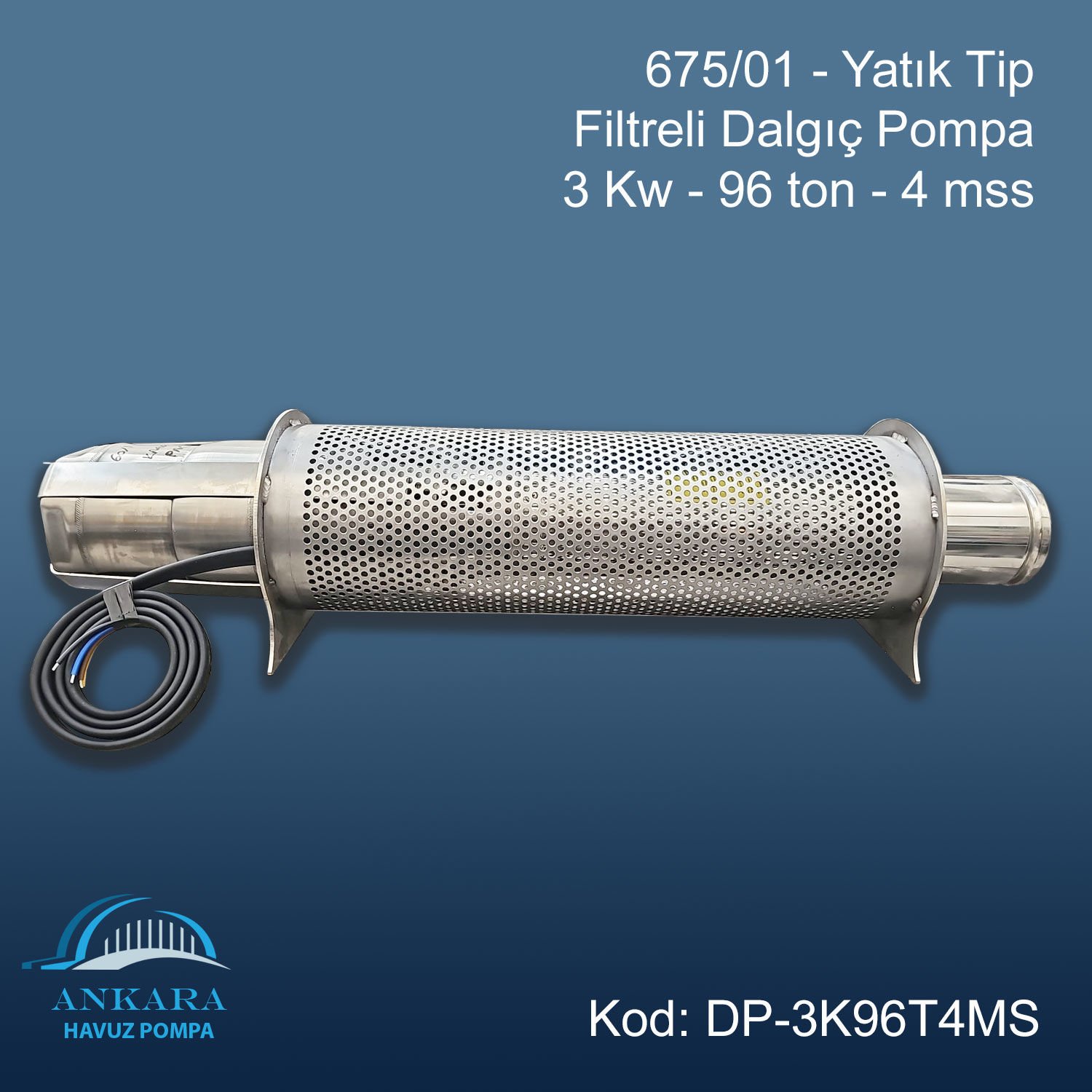 675/01 - Yatık Tip Filtreli Dalgıç Pompa - 3 Kw - 96 ton - 4 mss