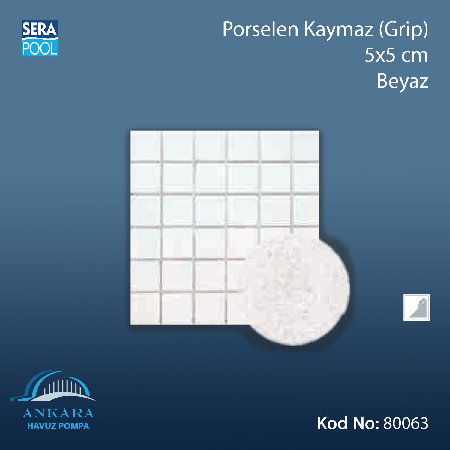 Porselen Kaymaz (Grip) 5x5 cm Beyaz (m² ile satın alma)