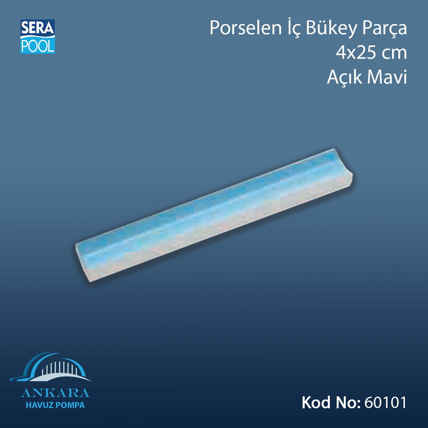 Porselen İç Bükey Parça 4x25 cm Açık Mavi