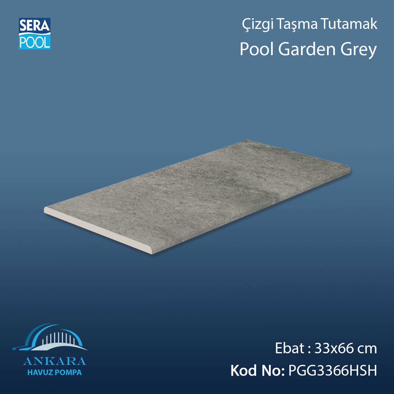Pool Garden Grey 33x66x1,80 cm Çizgi Taşma Tutamak