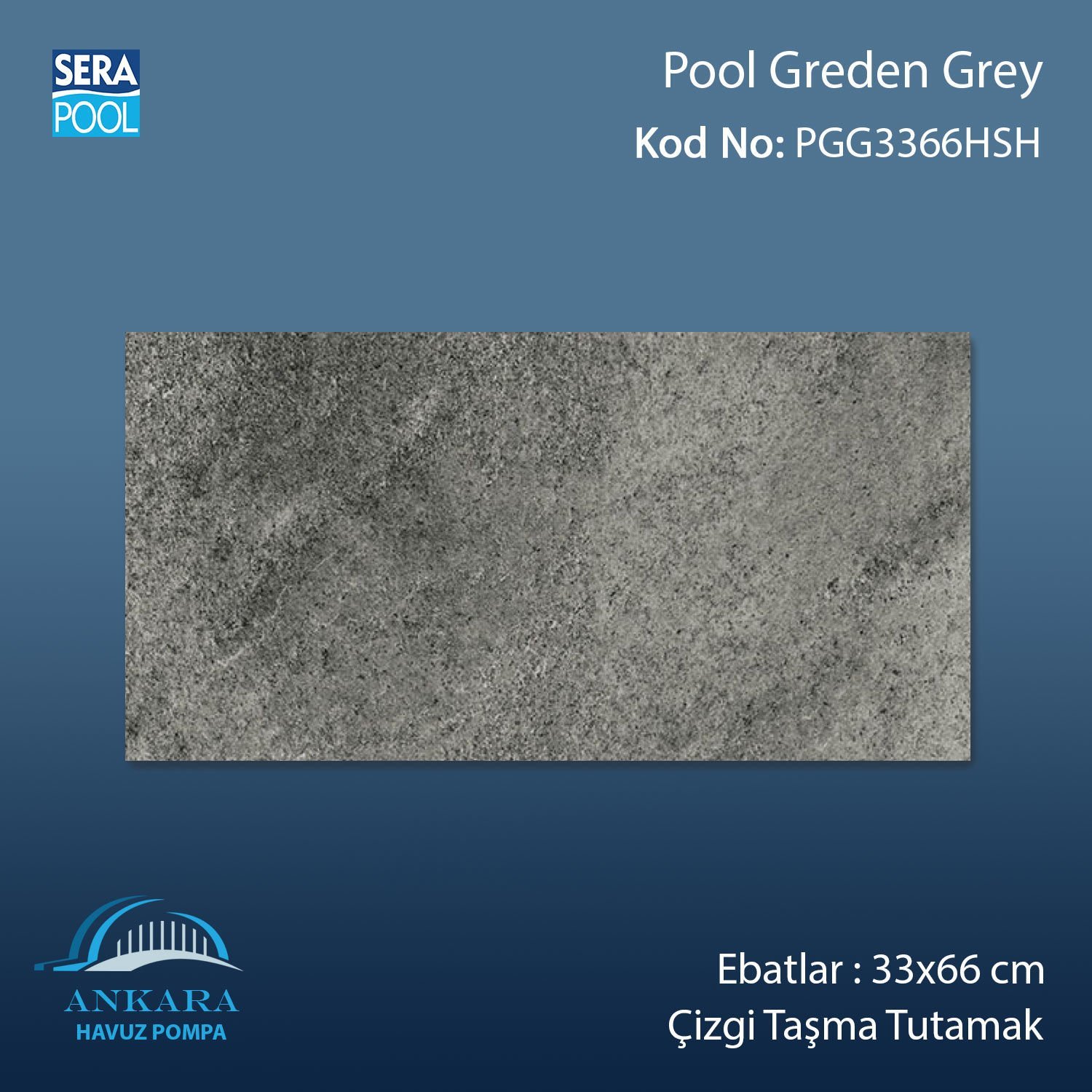 Pool Greden Grey 33x66x1,80 cm Çizgi Taşma Tutamak