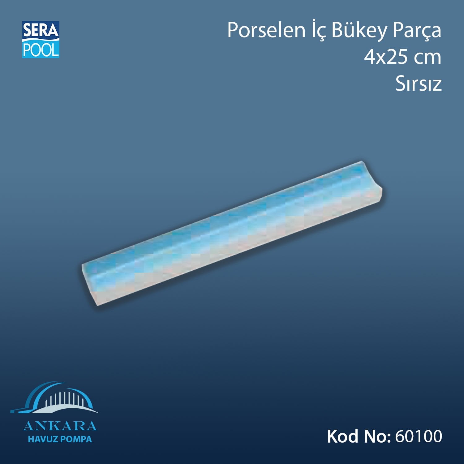 Porselen İç Bükey Parça 4x25 cm Sırsız