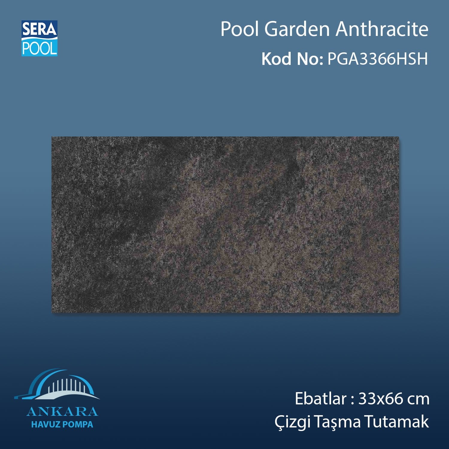 Pool Garden Anthracite 33x66x1,80 cm Çizgi Taşma Tutamak