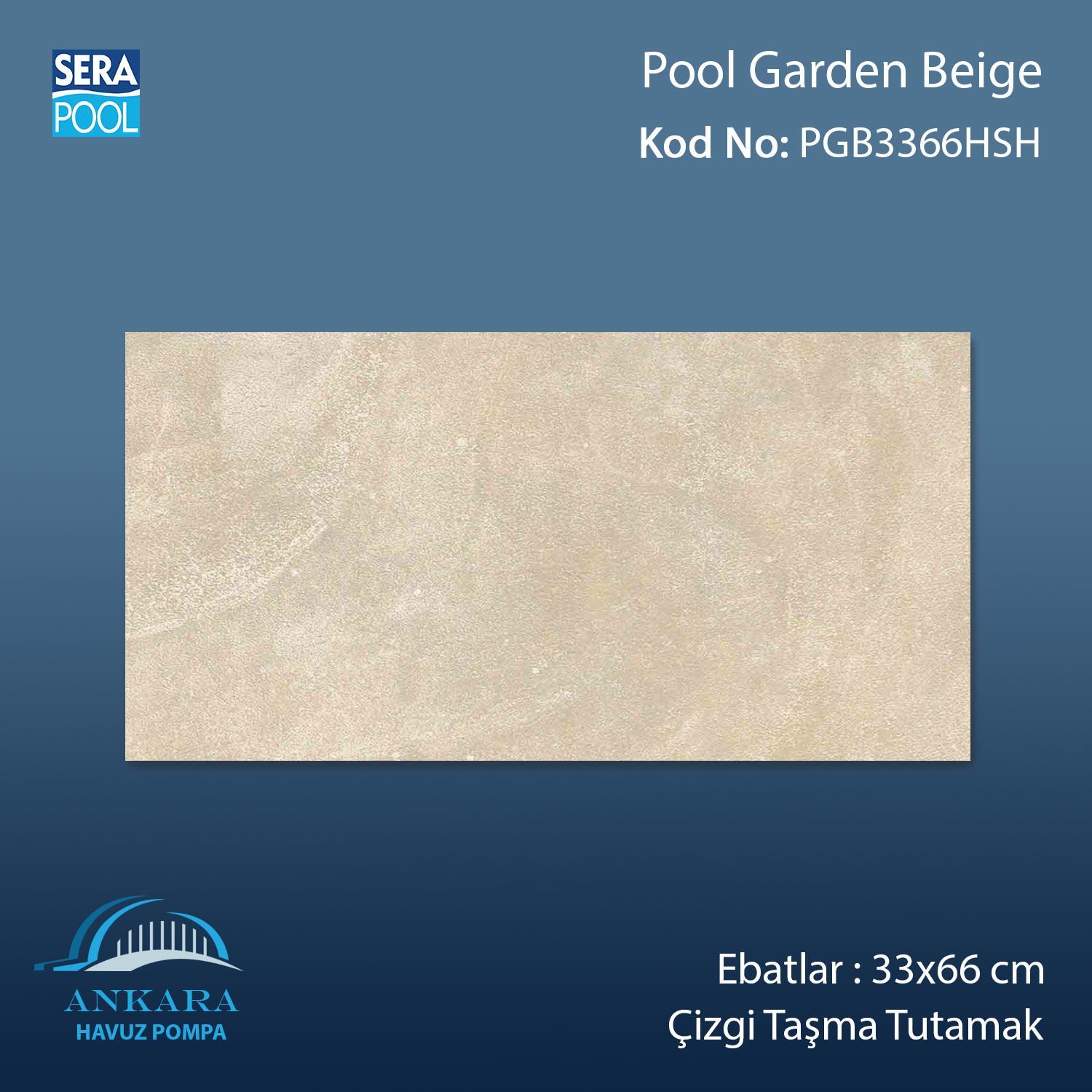 Pool Garden Beige 33x66x1,80 cm Çizgi Taşma Tutamak