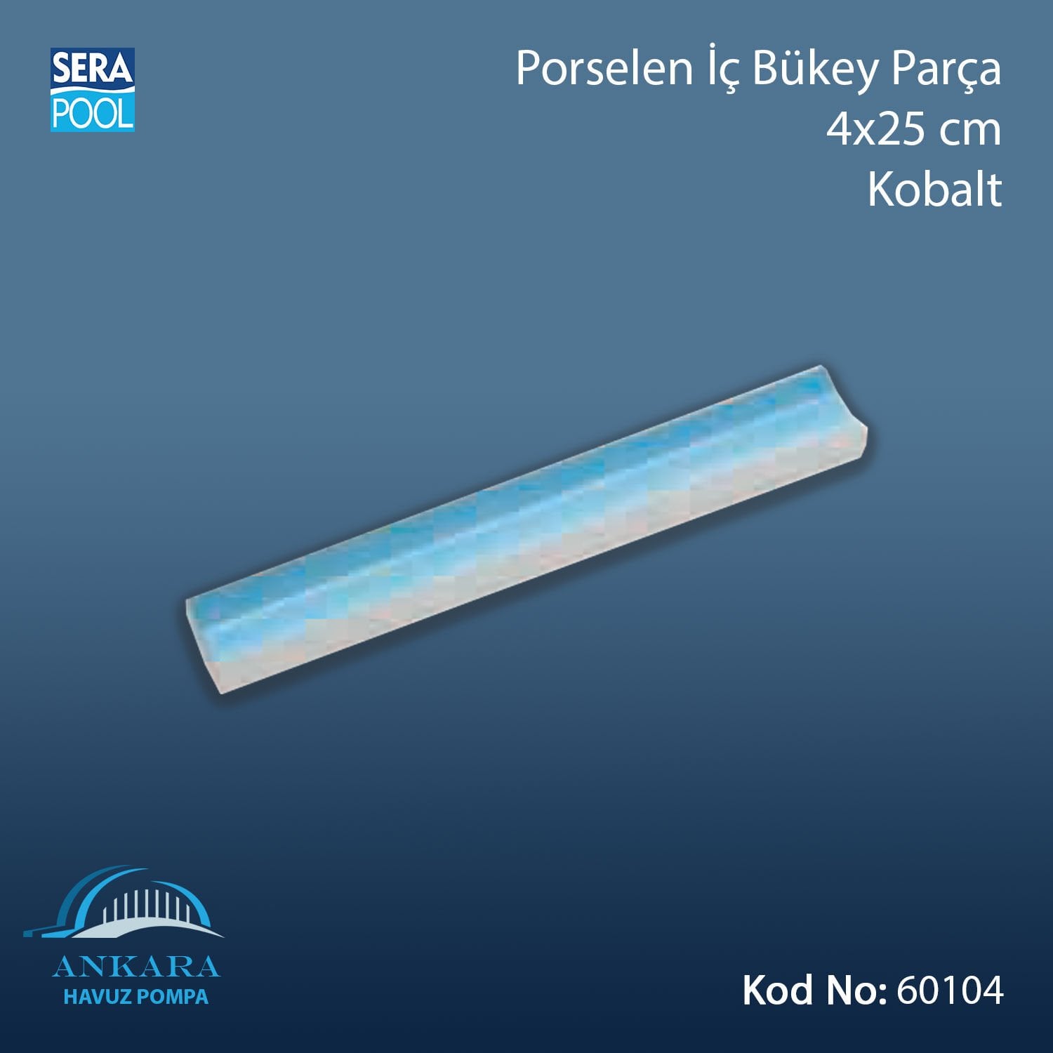 Porselen İç Bükey Parça 4x25 cm Kobalt