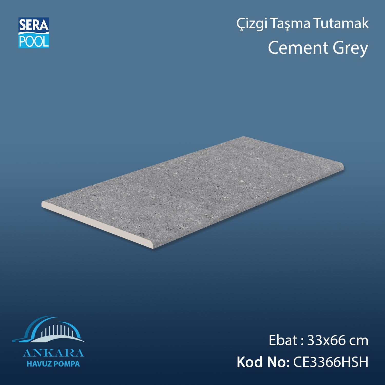 Cement Grey 33x66x1,80 cm Çizgi Taşma Tutamak