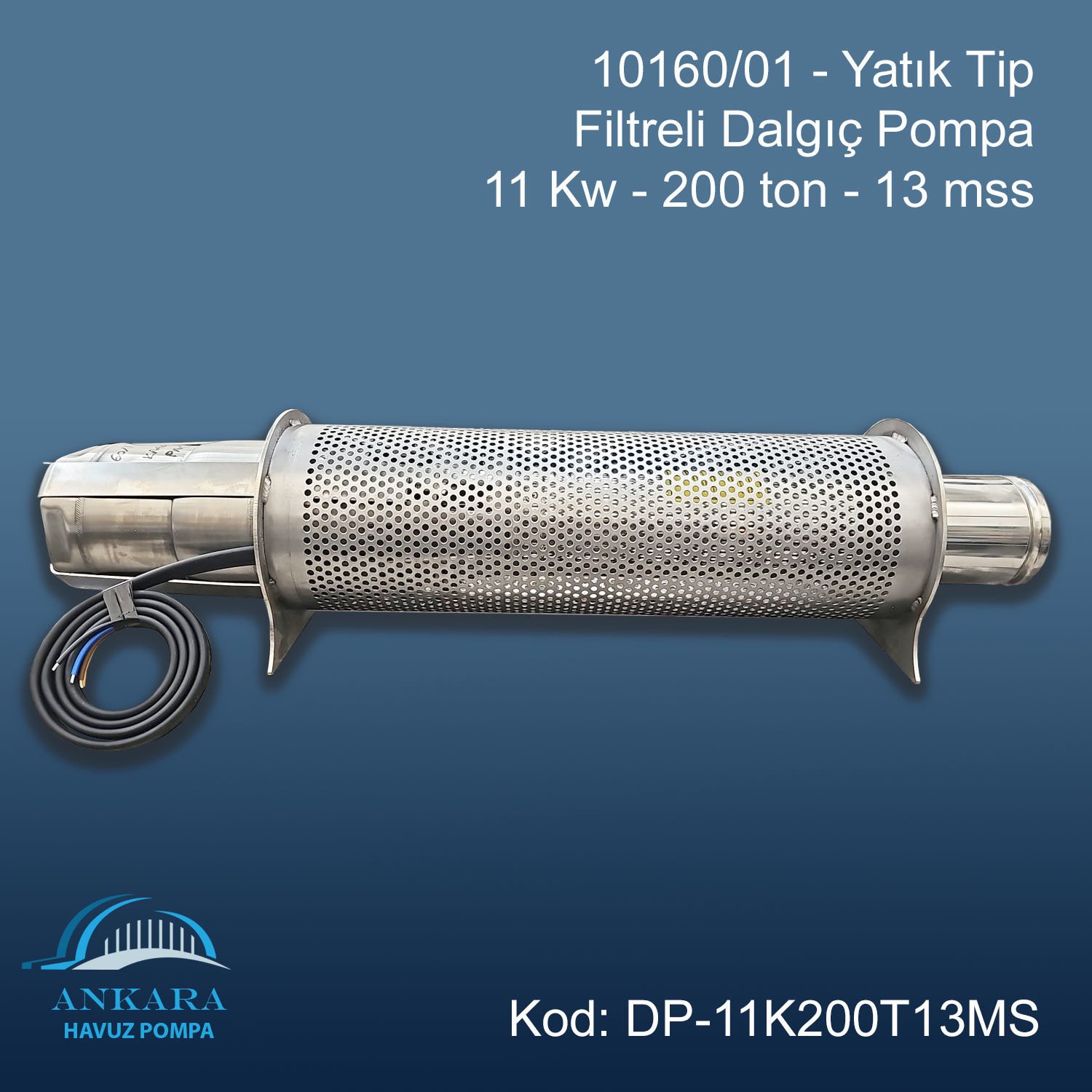 10160/01 - Yatık Tip Filtreli Dalgıç Pompa - 11 Kw - 200 ton - 13 mss