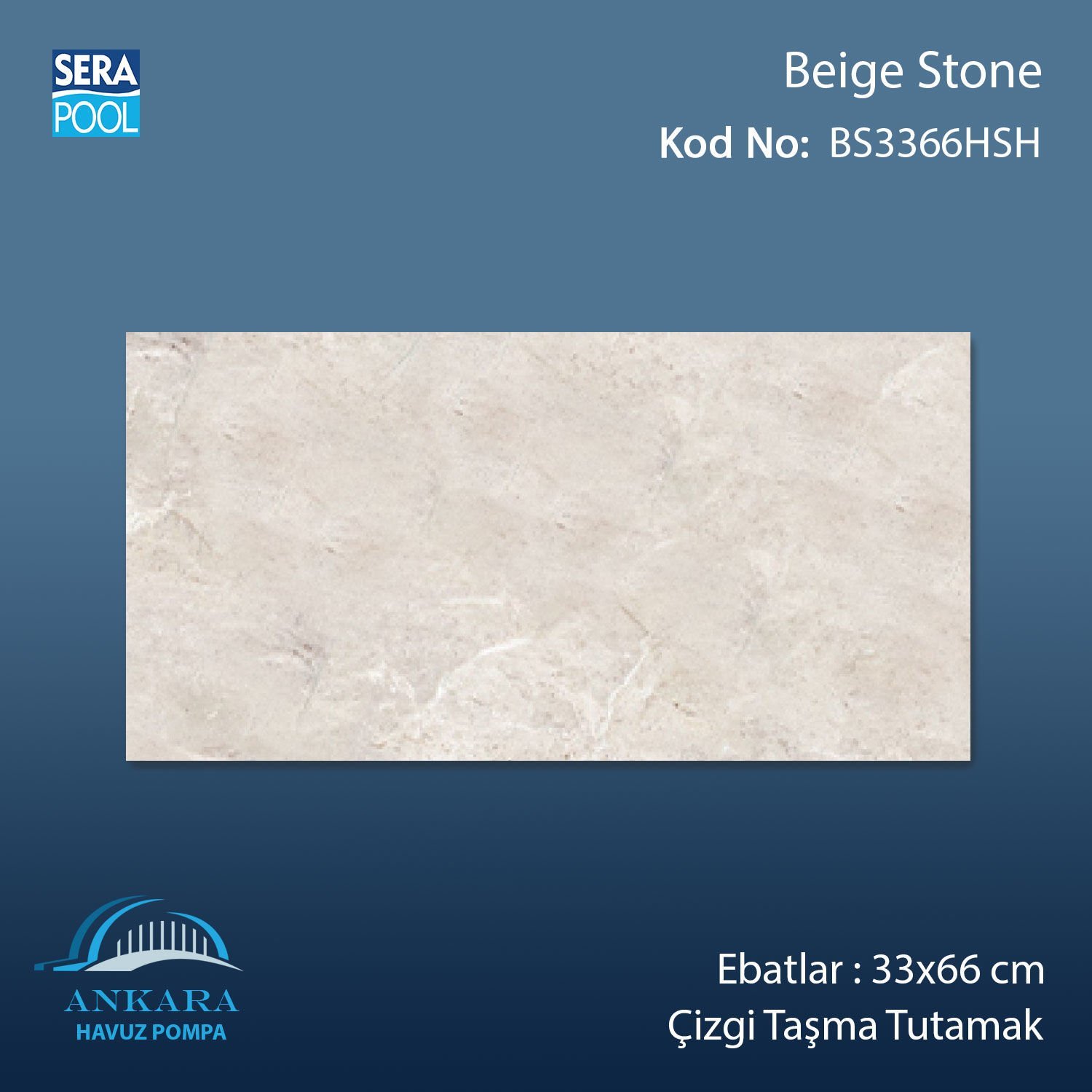 Beige Stone 33x66x1,80 cm Çizgi Taşma Tutamak