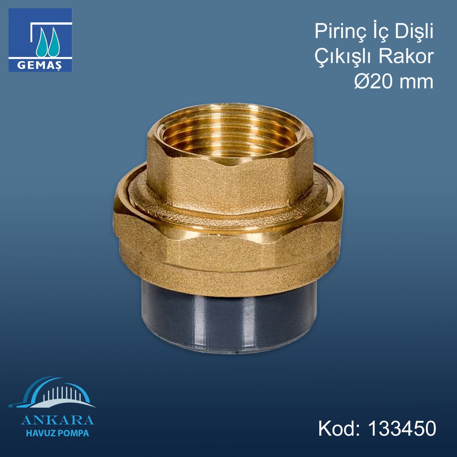 Ø20 mm İç Dış Çıkışlı Rakor