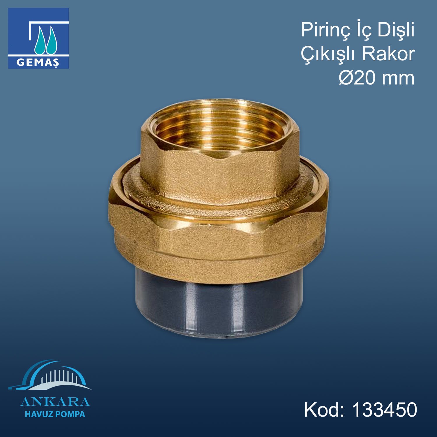 Ø20 mm İç Dış Çıkışlı Rakor