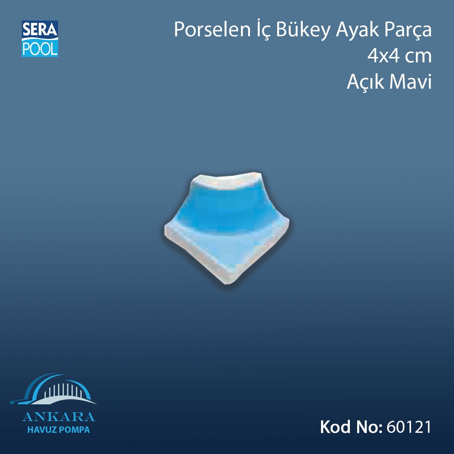 Porselen İç Bükey Ayak Parçası 4x4 cm Açık Mavi