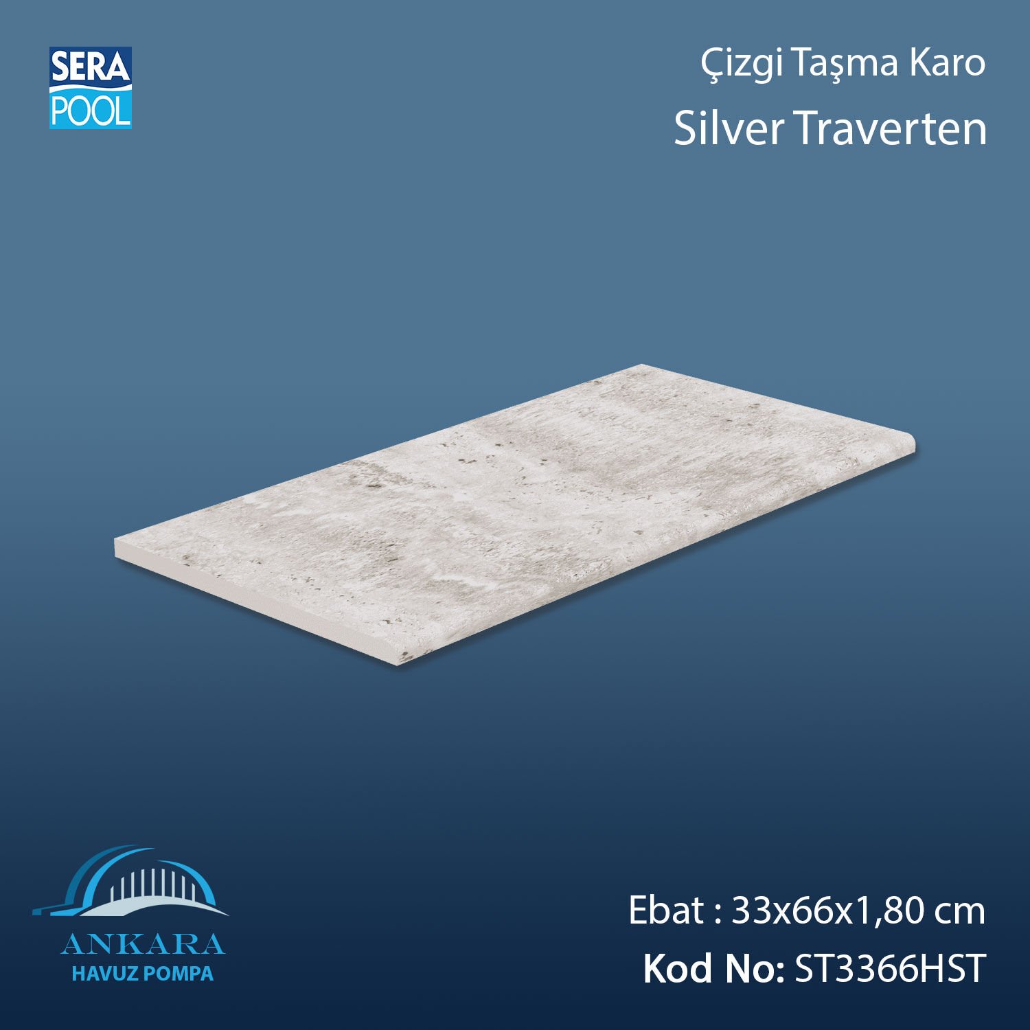Silver Traverten 33x66x1,80 cm Çizgi Taşma Karo