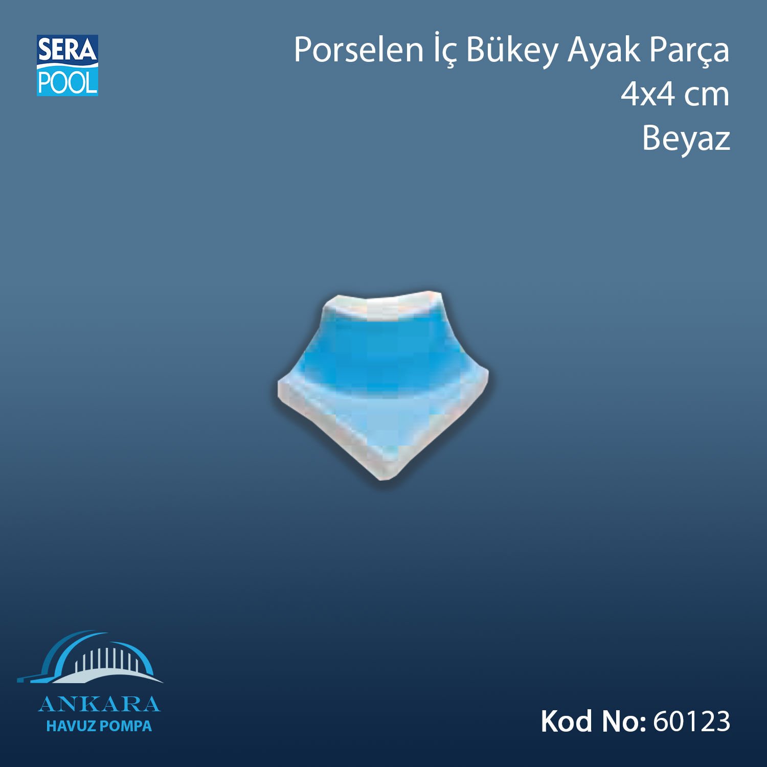 Porselen İç Bükey Ayak Parçası 4x4 cm Beyaz
