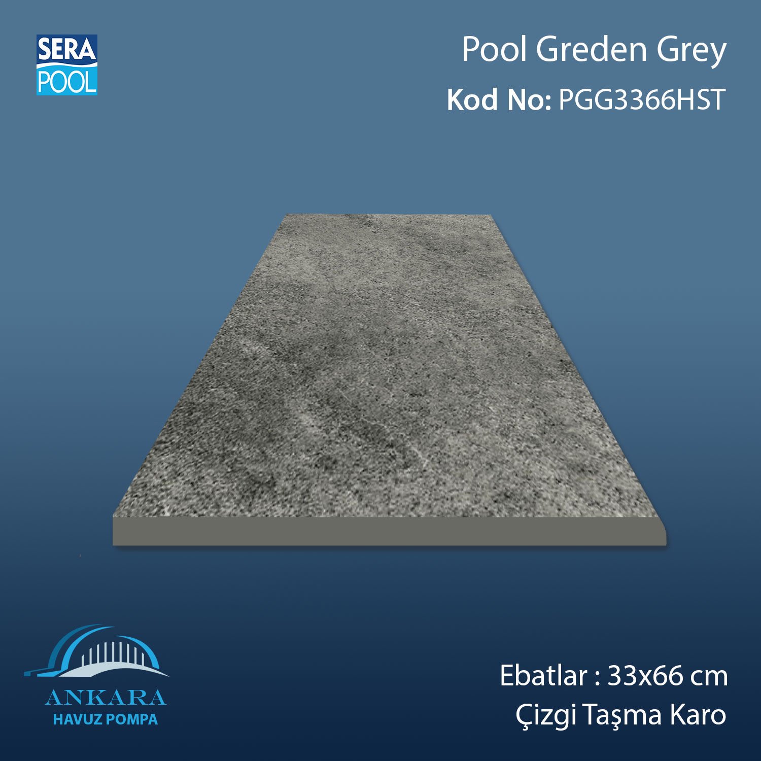 Pool Greden Grey 33x66x1,80 cm Çizgi Taşma Karo