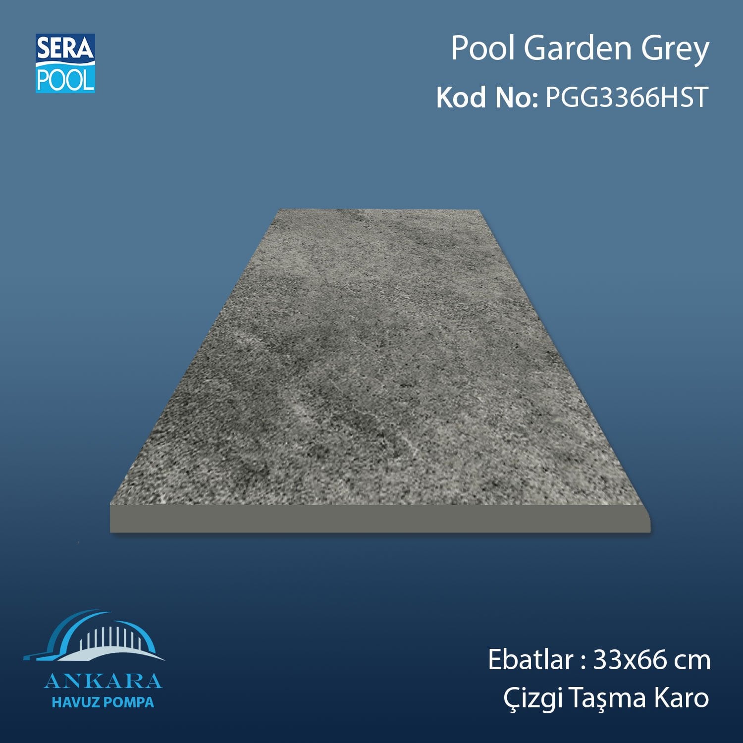 Pool Garden Grey 33x66x1,80 cm Çizgi Taşma Karo