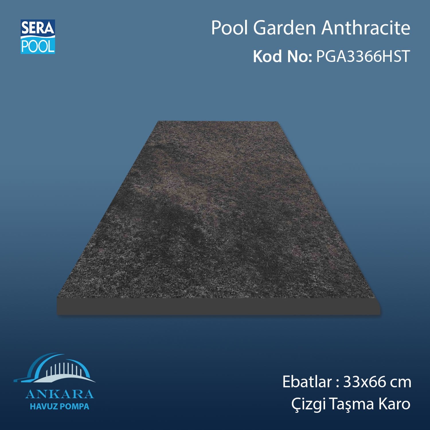 Pool Garden Anthracite 33x66x1,80 cm Çizgi Taşma Karo