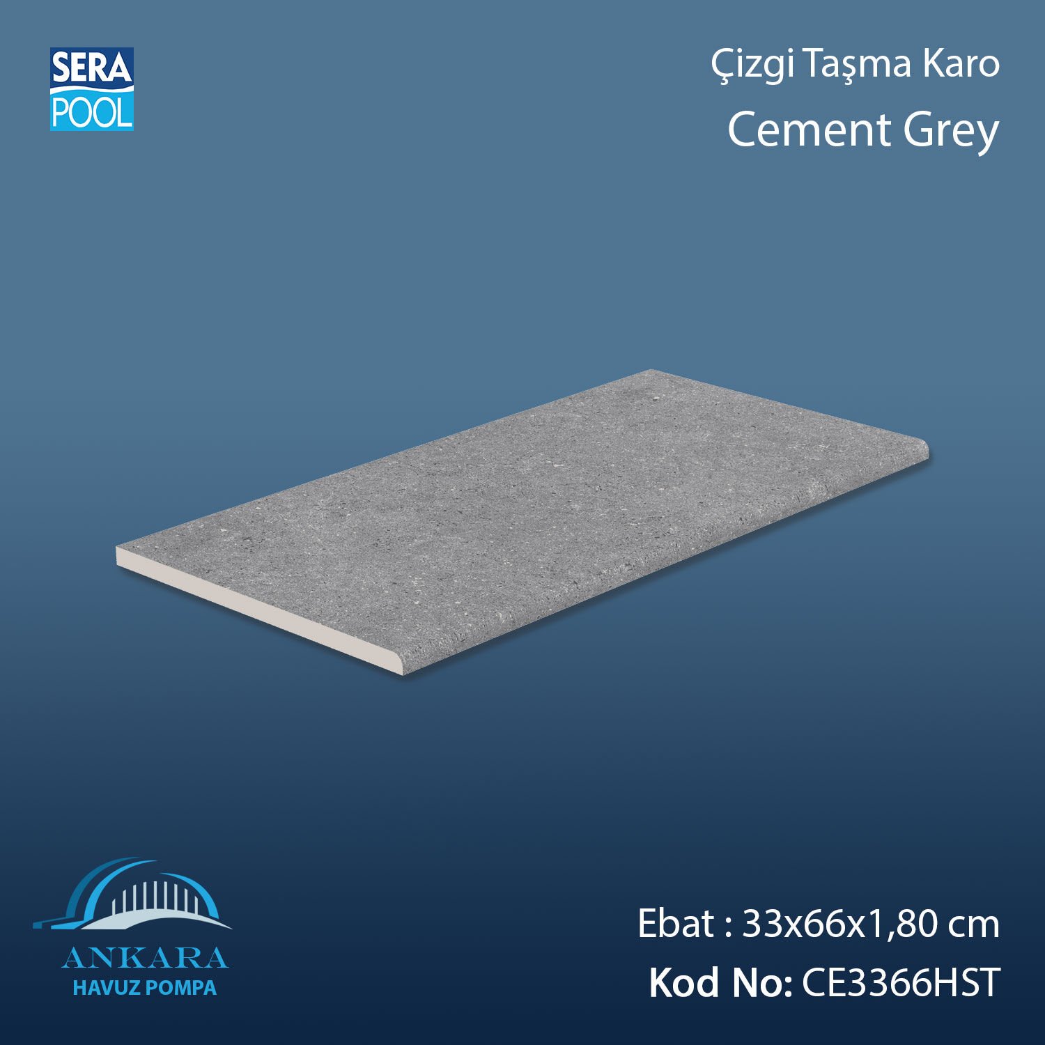 Cement Grey 33x66x1,80 cm Çizgi Taşma Karo