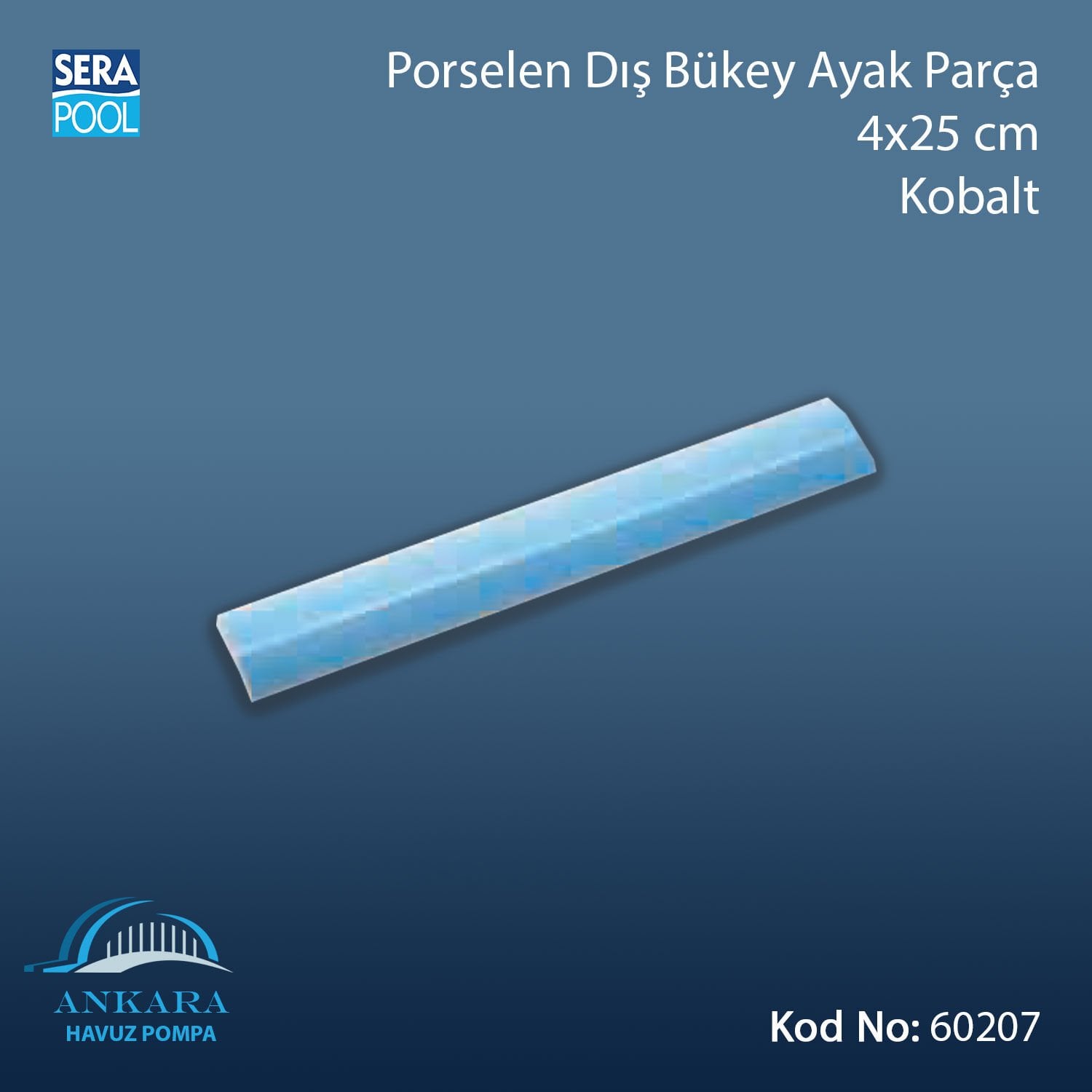 Porselen Dış Bükey Ayak Parçası 4x25 cm Kobalt