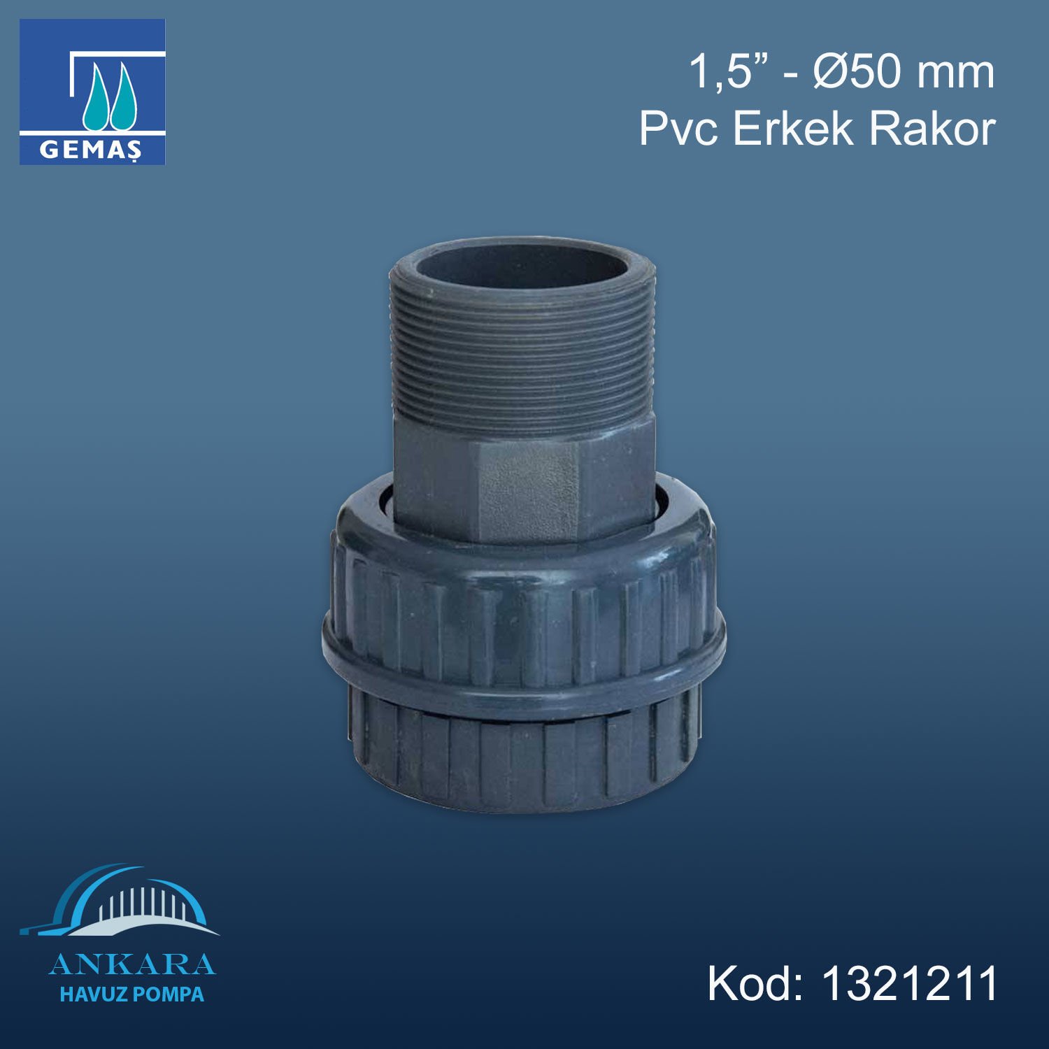 1,5'' - Ø50 mm Pvc Erkek Rakor