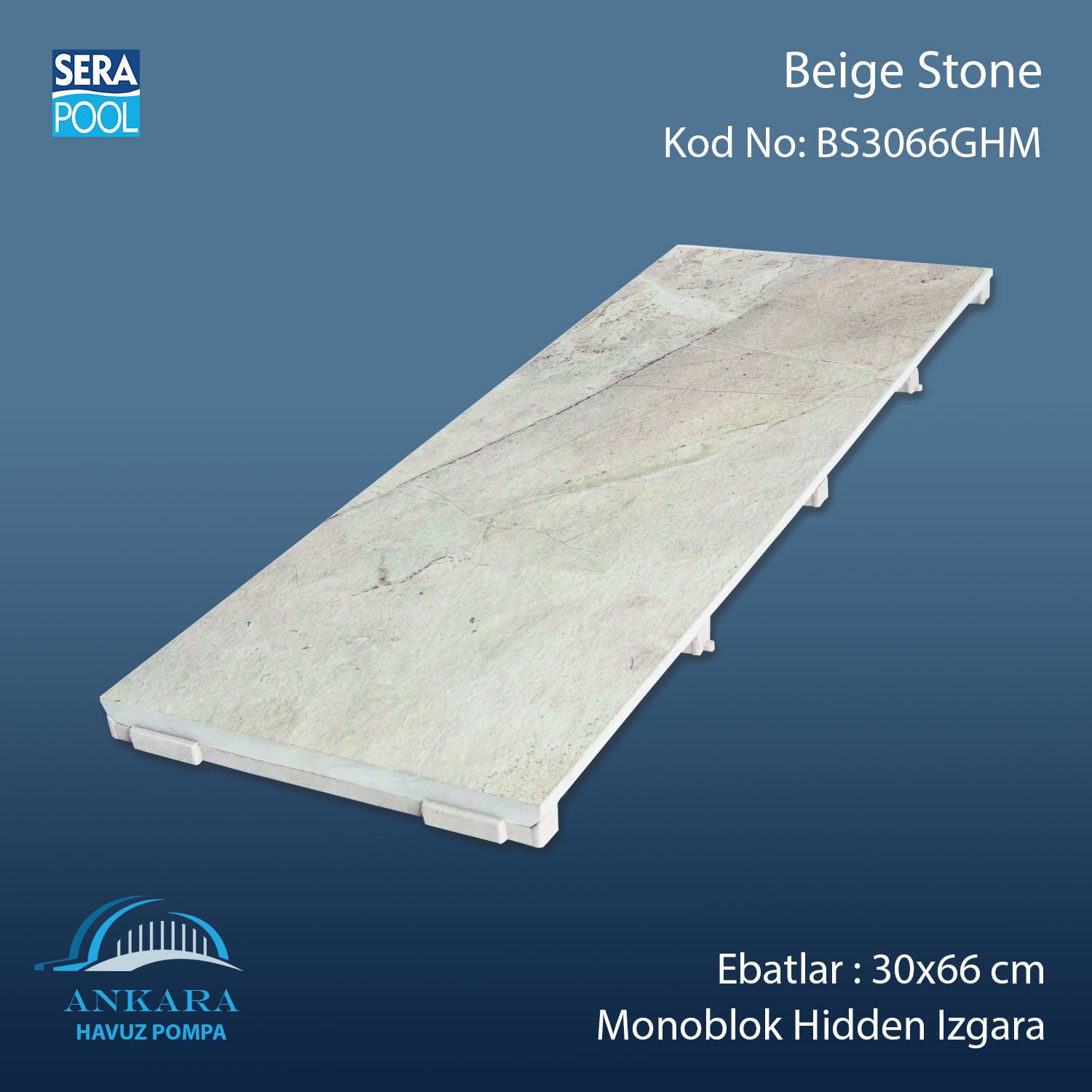Beige Stone 33x66 cm Monoblok Hidden Izgara