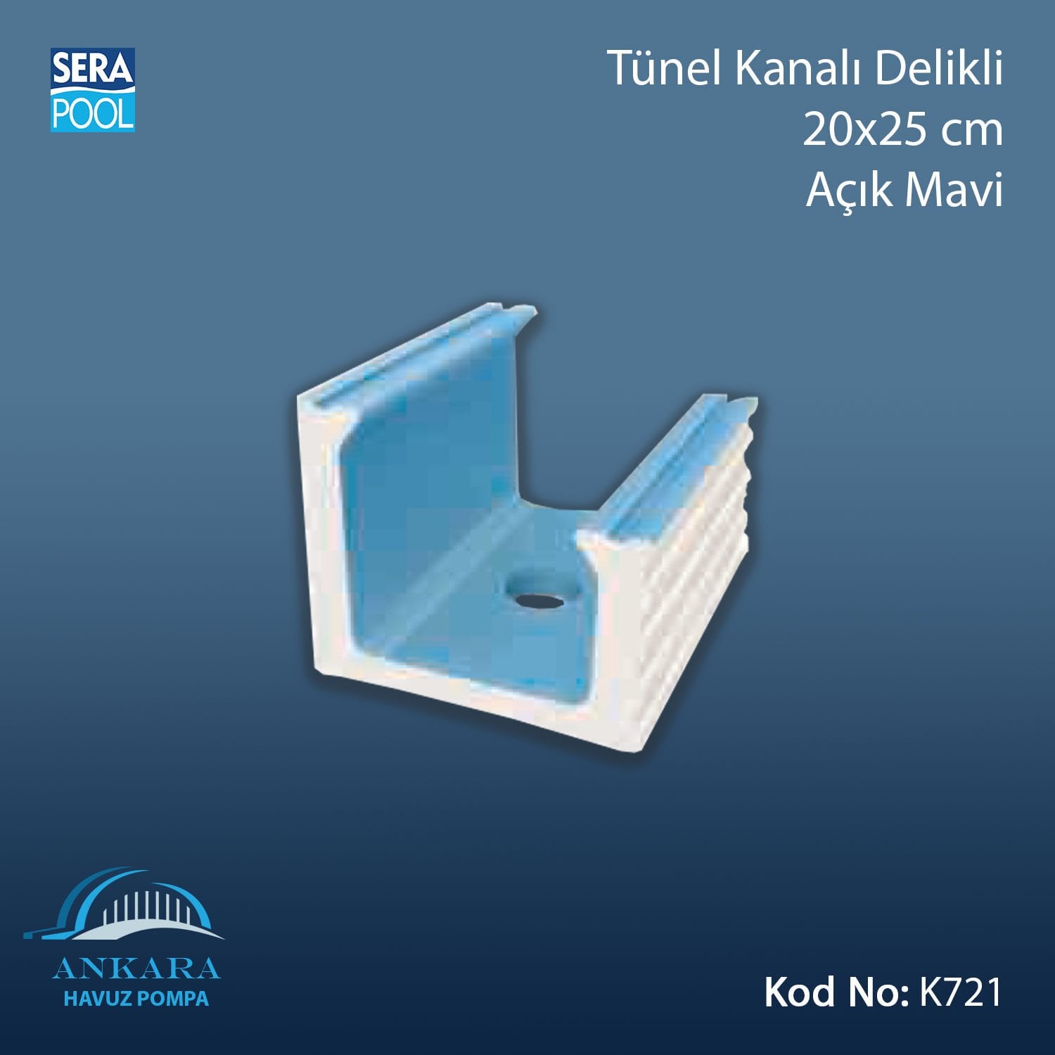 Tünel Kanalı Delikli 20x25cm Açık Mavi