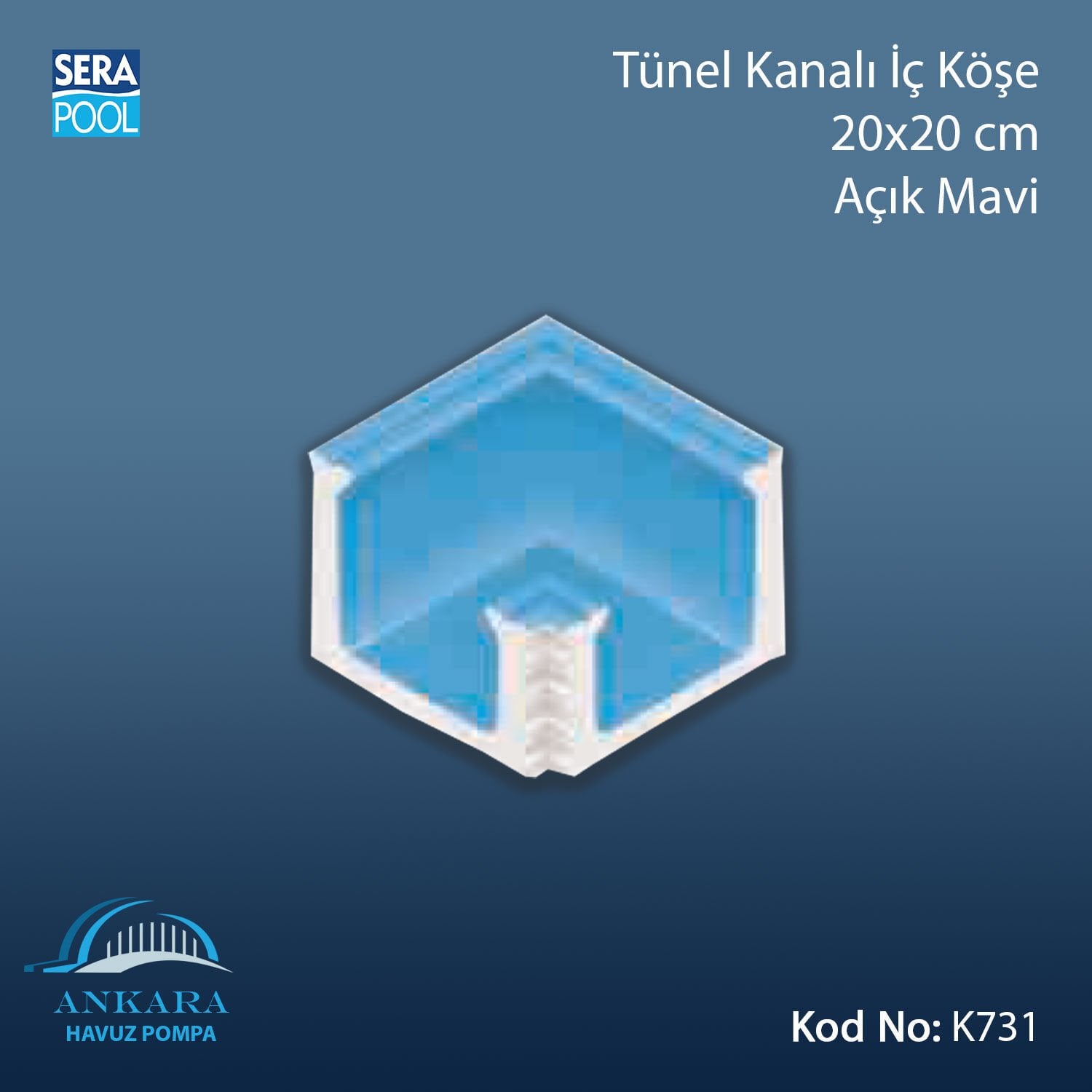 Tünel Kanalı İç Köşe 20x20cm Açık Mavi