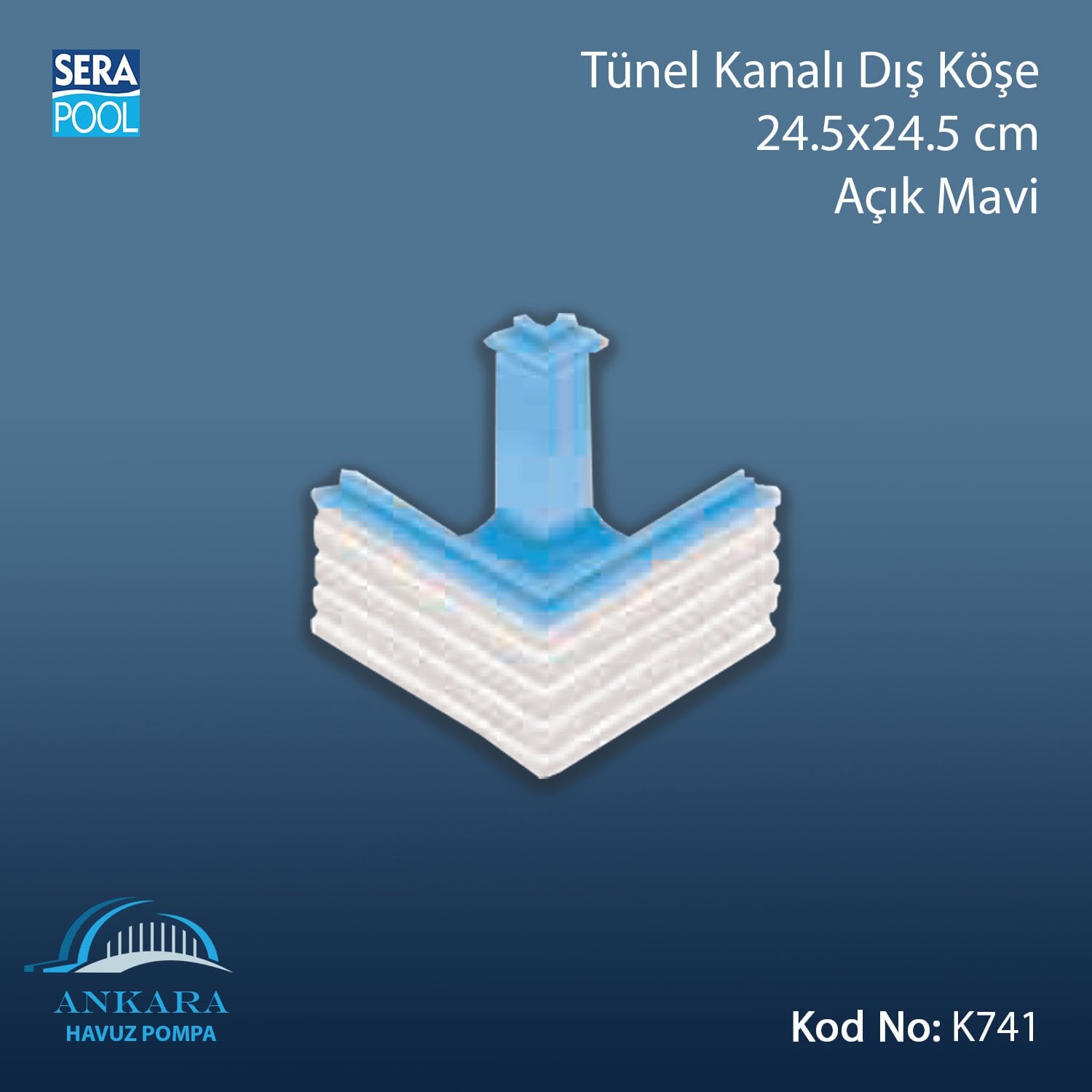 Tünel Kanalı Dış Köşe 24,5x24,5cm Açık Mavi